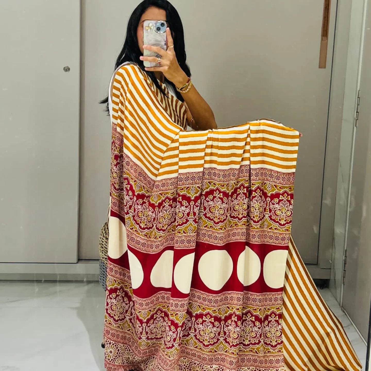 Ajrakh Modal Silk Saree