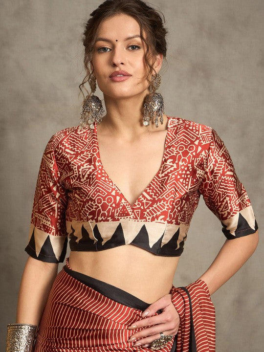 Ajrak Crepe Block Print Sarees