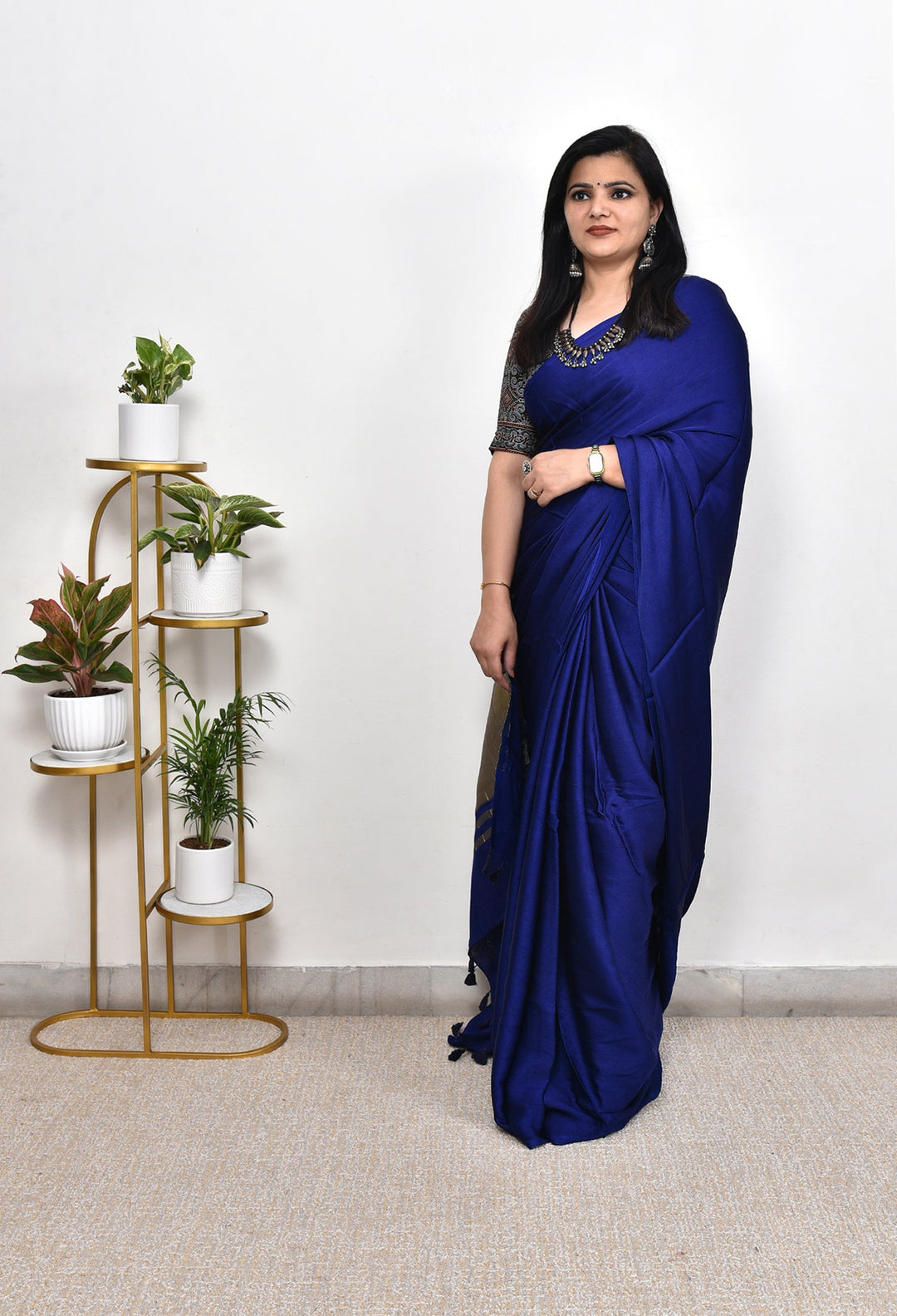 PLAIN MODAL SILK SAREE WITH TISSUE PALLU