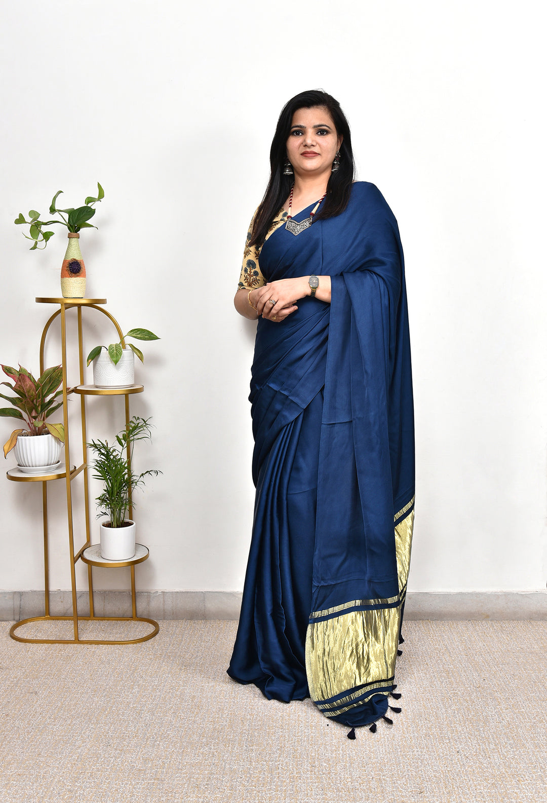 PLAIN MODAL SILK SAREE WITH TISSUE PALLU