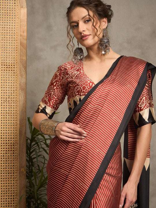 Ajrak Crepe Block Print Sarees