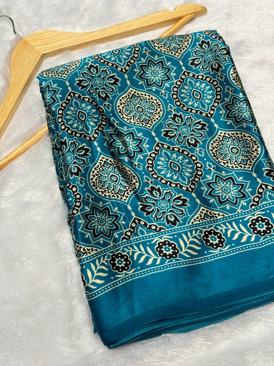 Rama Ajrakh Soft Modal Silk Natural Print Saree