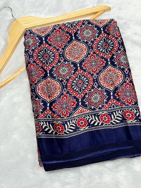 Blue Ajrakh Soft Modal Silk Natural Print Saree