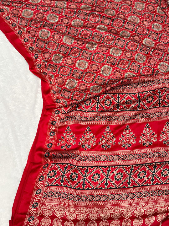 Red Ajrakh Soft Modal Silk Natural Print Saree