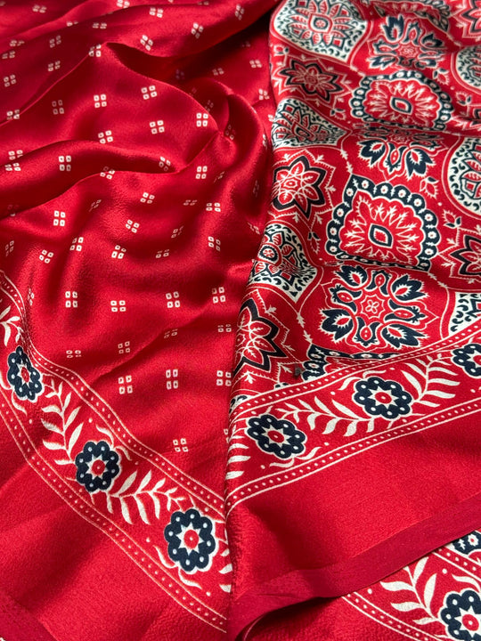 Red Ajrakh Soft Modal Silk Natural Print Saree