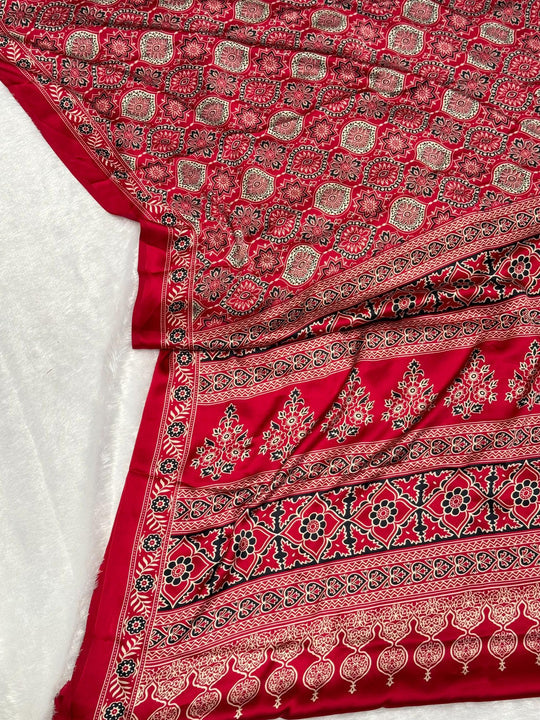 Maroon Ajrakh Soft Modal Silk Natural Print Saree