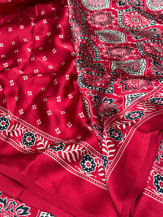 Maroon Ajrakh Soft Modal Silk Natural Print Saree