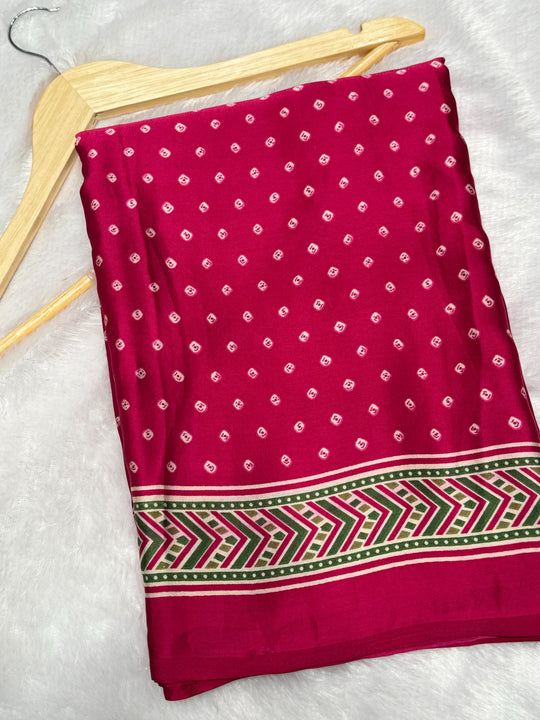 Rani Bandhani With Ajrakh Soft Modal Silk Natural Print Saree