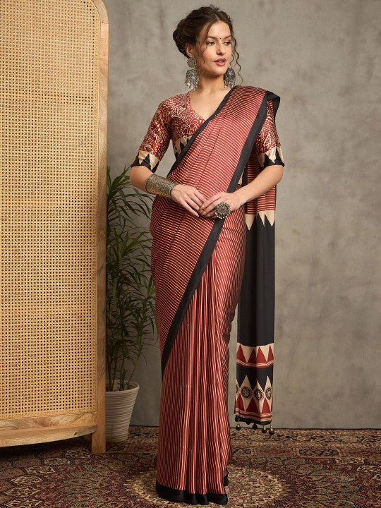 Ajrak Crepe Block Print Sarees