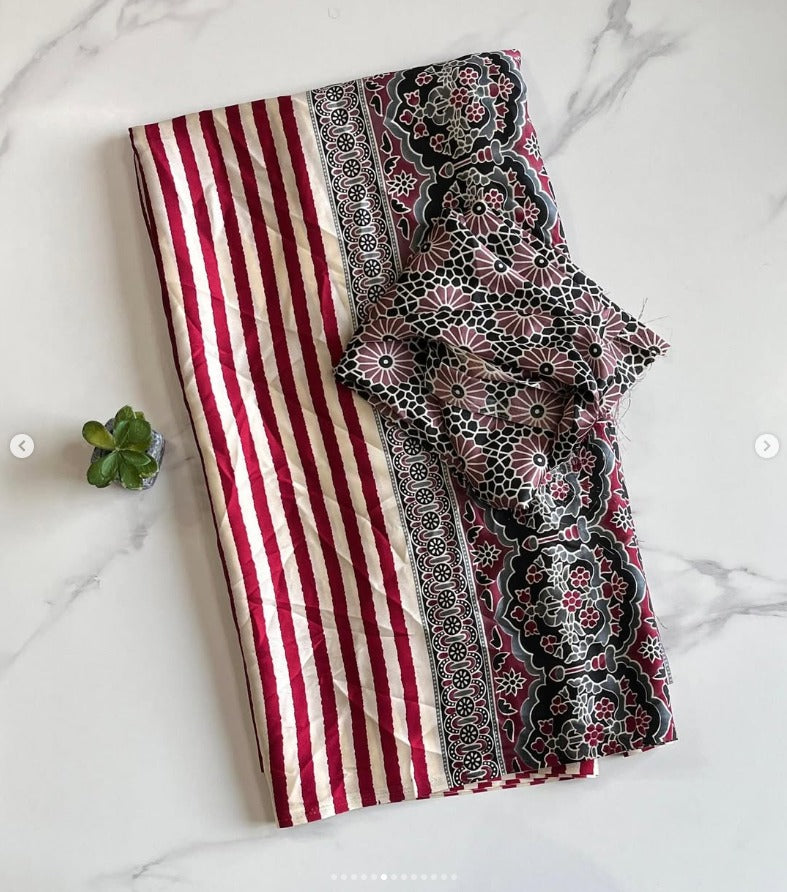 Ajrakh Modal Silk Saree