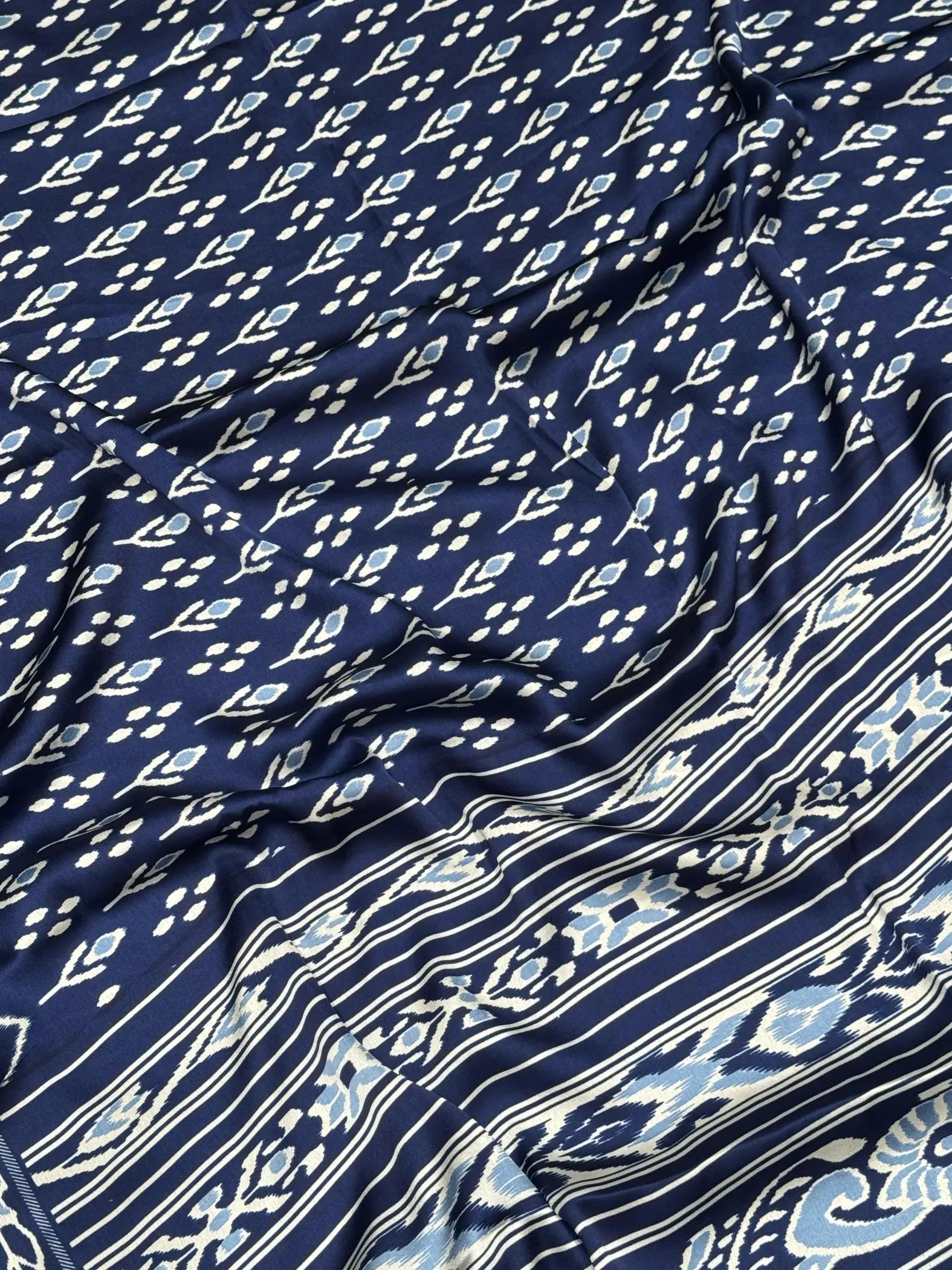 Soft Blue Ajrakh Patola Printed Satin Crepe Saree