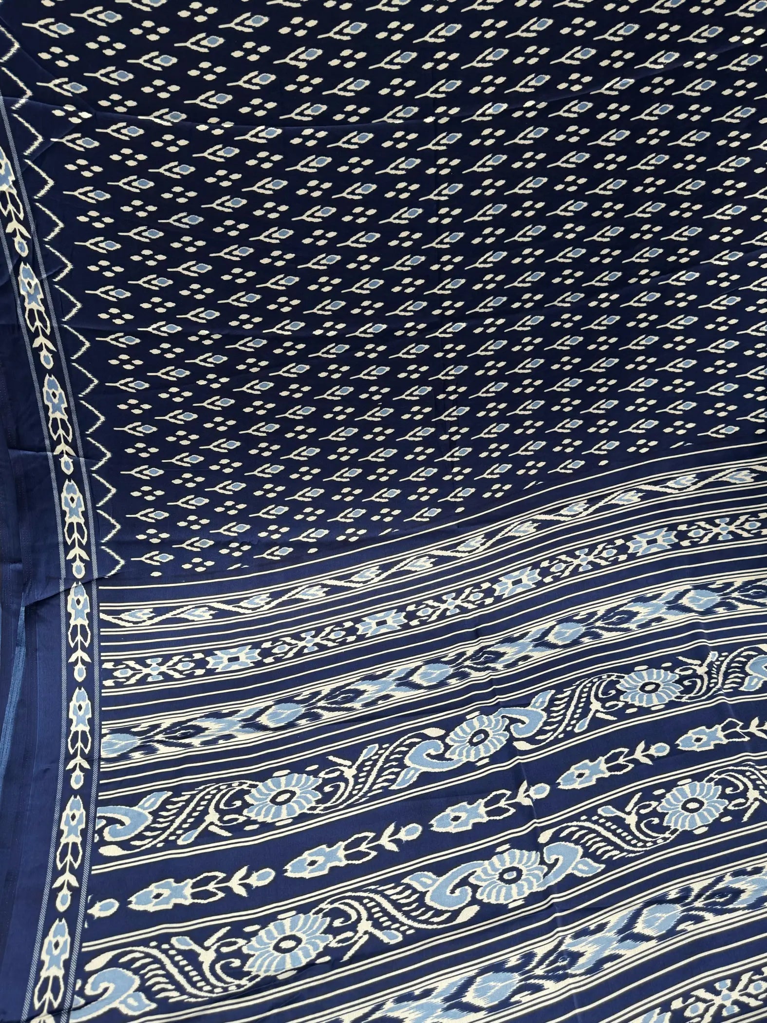 Soft Blue Ajrakh Patola Printed Satin Crepe Saree